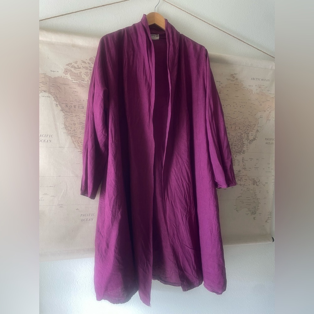 SAGA Alana  Open-Front Shawl Cardigan Linen Size Large Purple